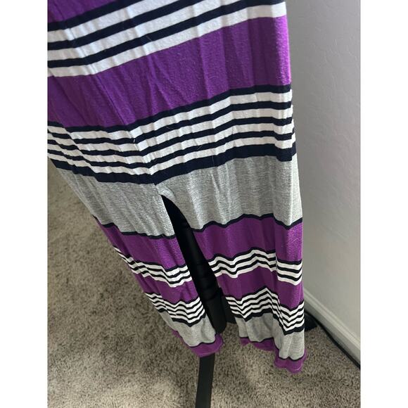 a.n.a. Maxi Purple Black Gray White Striped Sleeveless Slit Sides Dress Woman 1X - Picture 7 of 10